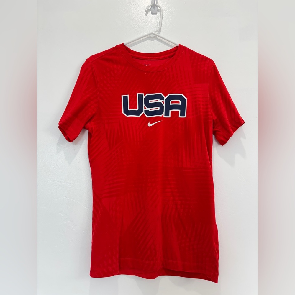 Nike TShirt Mens S Team USA Olympics Dri Fit Red/Orange Geometric Active RARE